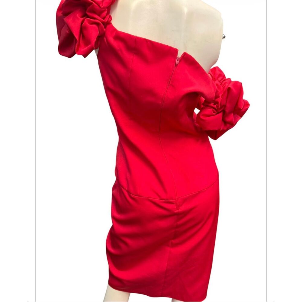 Darcy Vintage 80’s Red Dress Women’s Size Medium Prom Special Occasion Puffed Ru - Picture 5 of 11